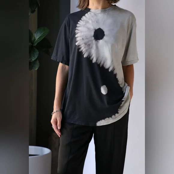 Raquel Allegra - Yin Yang Black and Cream Artistic Tee - Read For Sizing - Picture 3 of 11